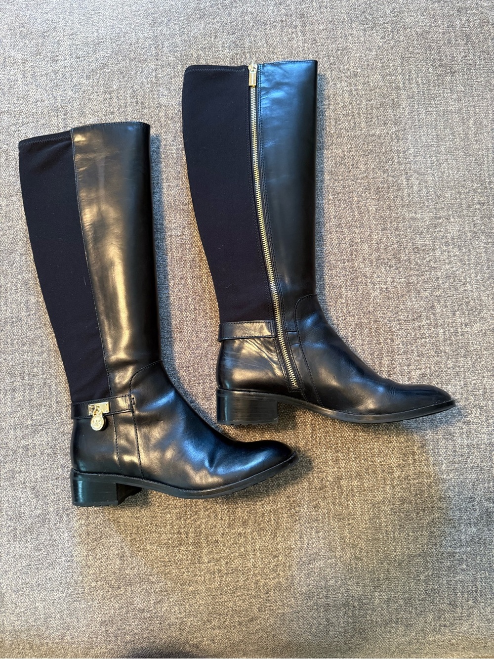 Michael Kors Black Leather Over-the-Knee Zip Riding Boots